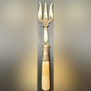 Antique Victorian Trident Mother-of-Pearl & Silver Sardine Relish Bread Fork